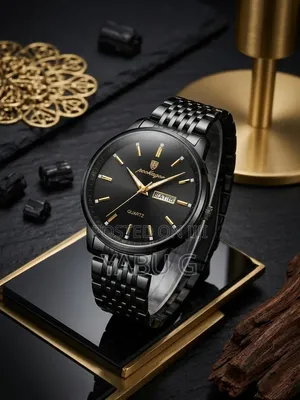 POEDAGAR Men's Luxury Quartz Wristwatch in Black
