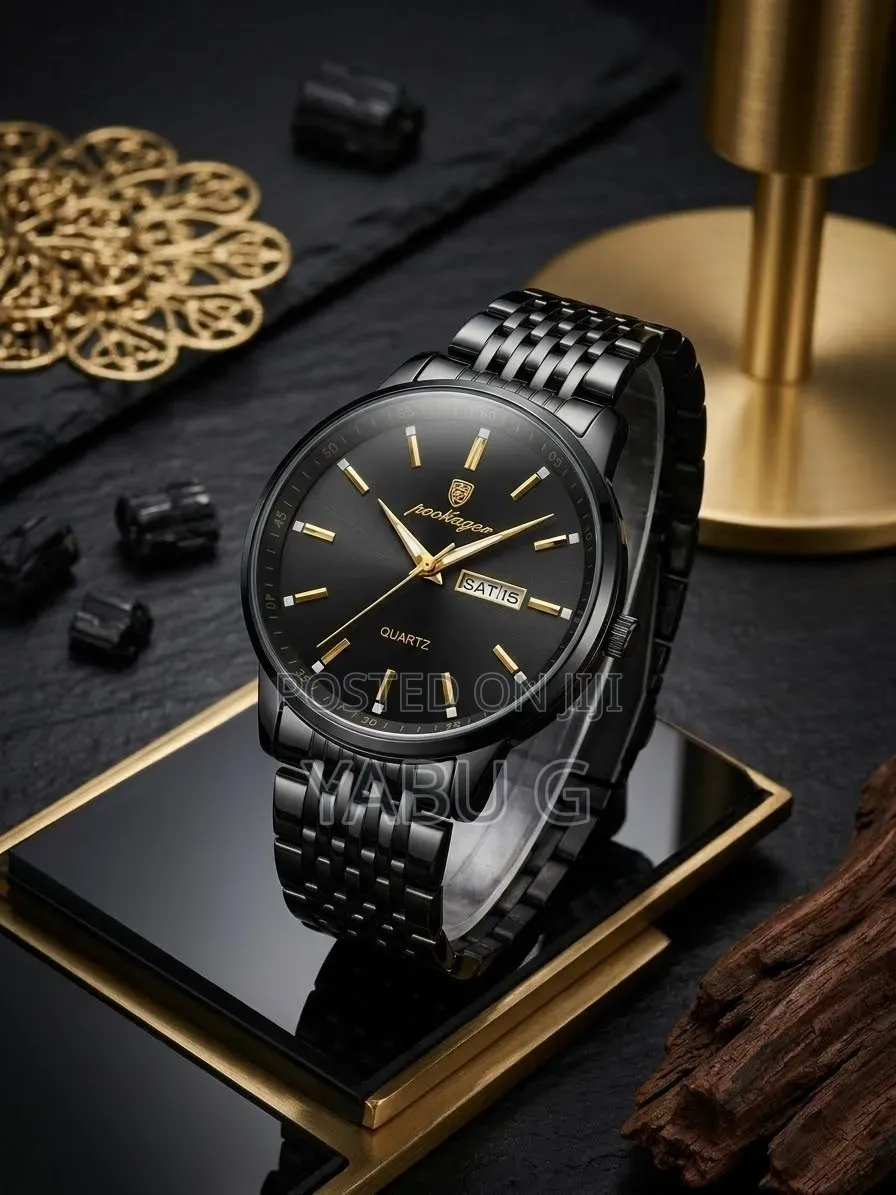 POEDAGAR Men's Luxury Quartz Wristwatch in Black