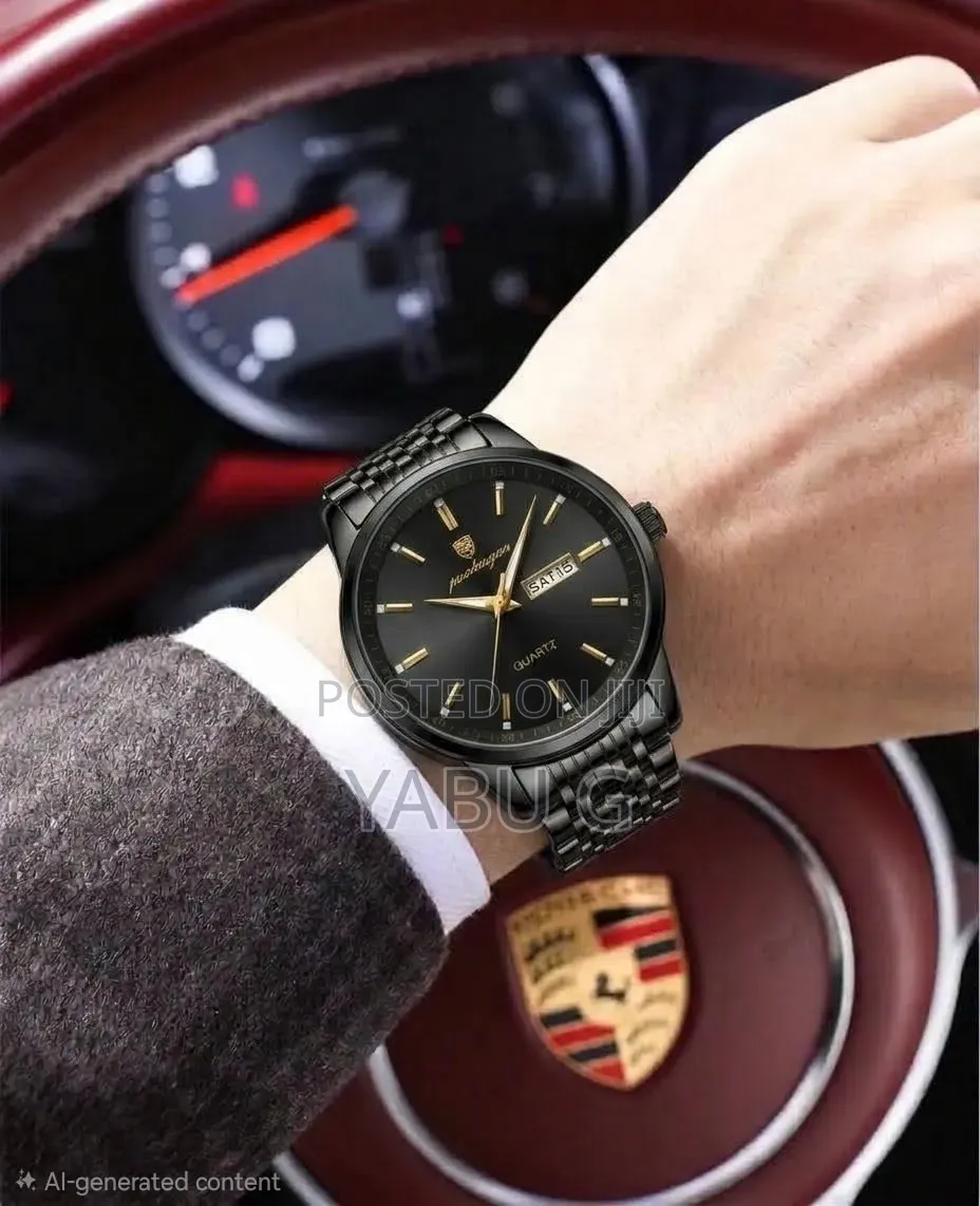 POEDAGAR Men's Luxury Quartz Wristwatch in Black