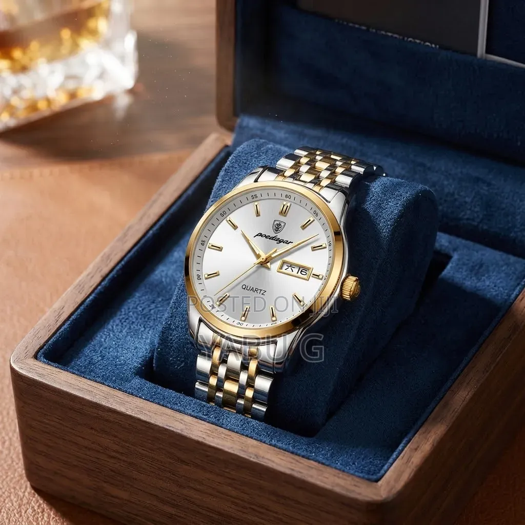 Poedagar Two-Tone Silver and Gold Quartz Men's Featuring a White Dial