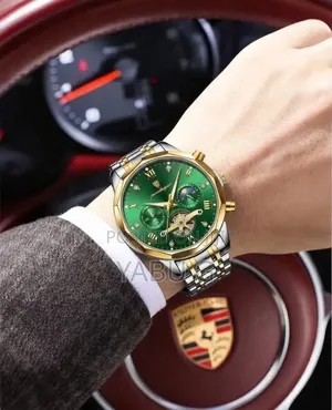Poedagar Green Diamond Mirror Chronograph Men's Wristwatch