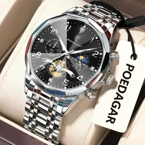 Poedagar Men's Luxury Stainless Steel Quartz Chronograph Wristwatch