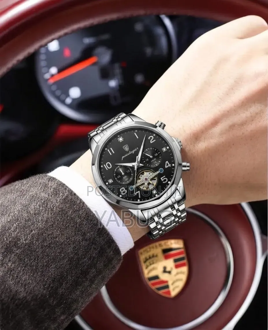 Poedagar Black Sliver Stainless Steel Watch
