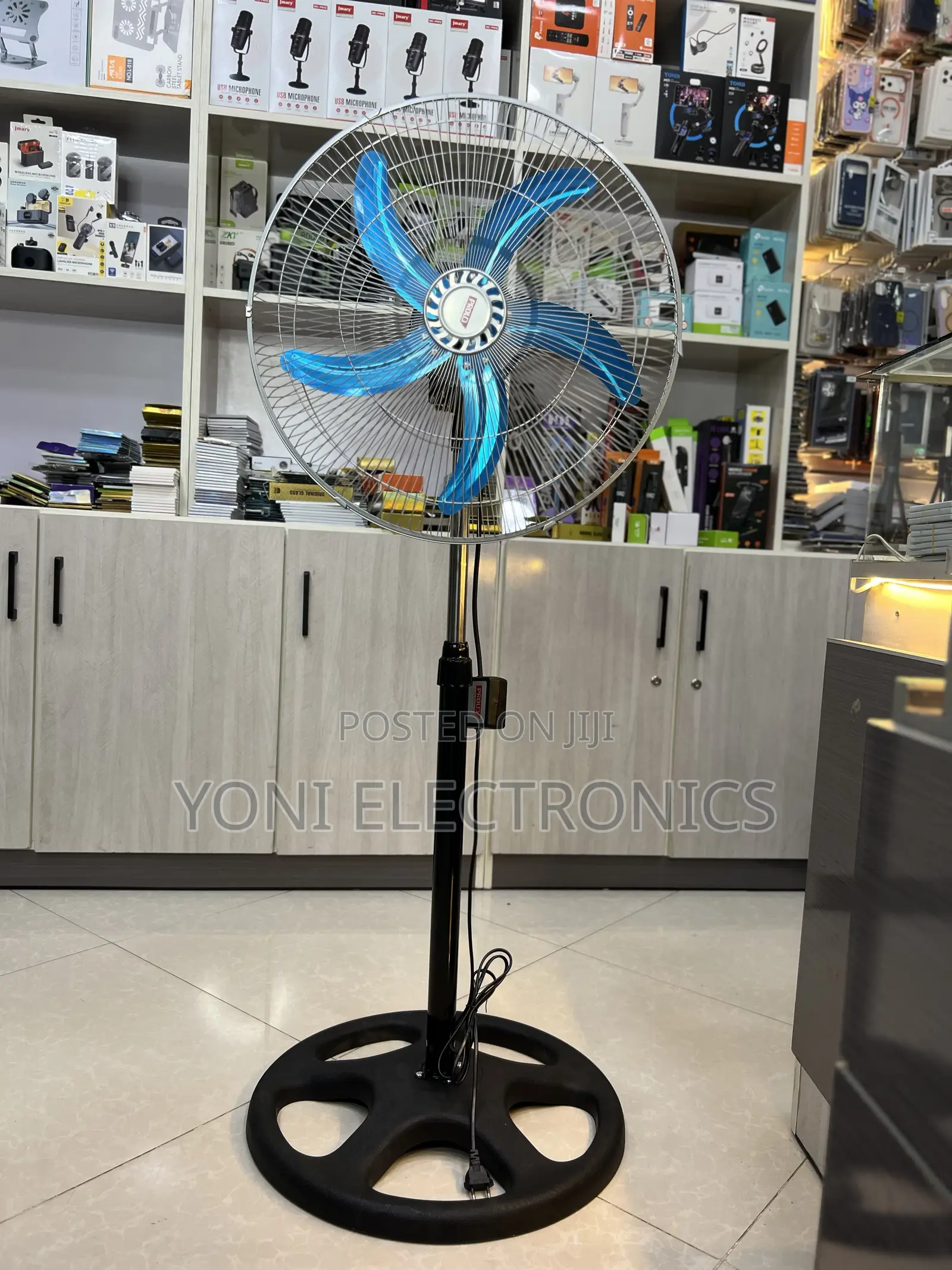 Adjustable Standing Electric Fan With Blue Blades