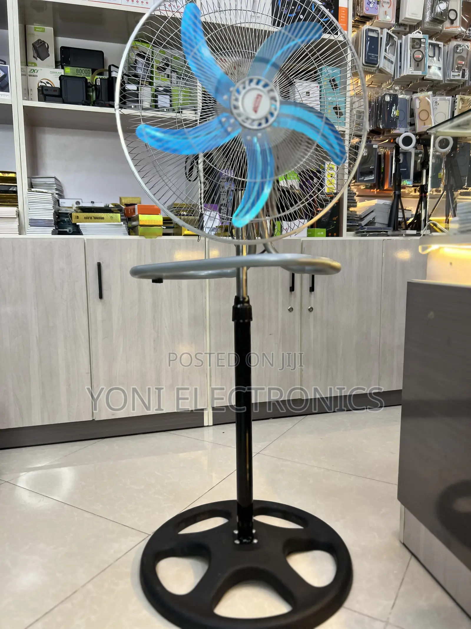 Adjustable Standing Electric Fan With Blue Blades
