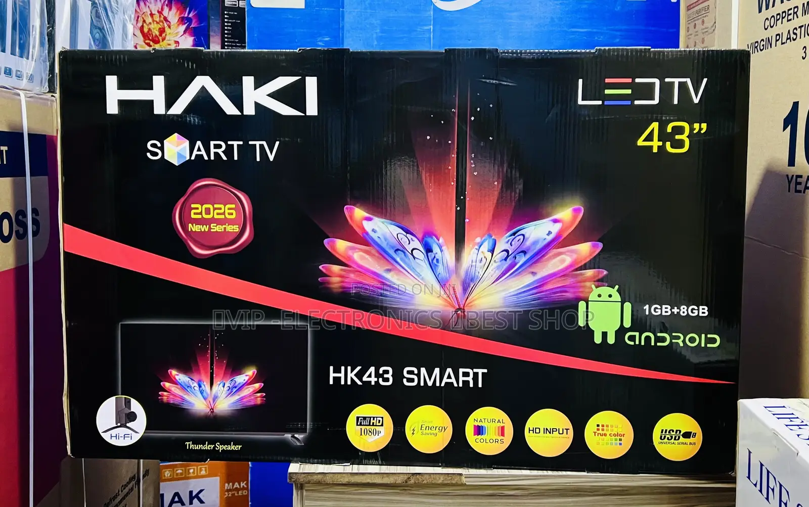 HAKI 43 Inch TV Smart LED Android Smart 1GB RAM + 8GB Storage Nwe 2026