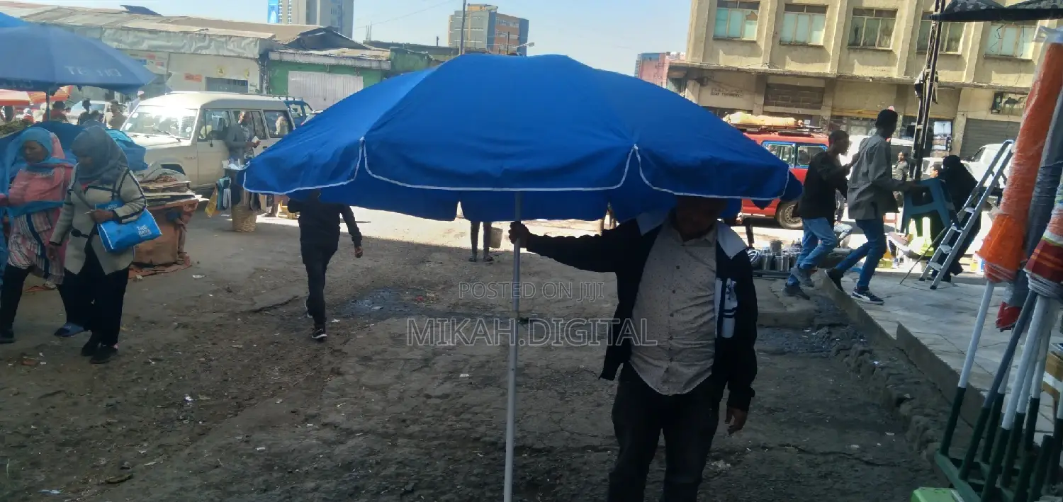 2m Single Layer Bluish Middle Stand Table Umbrella for Café