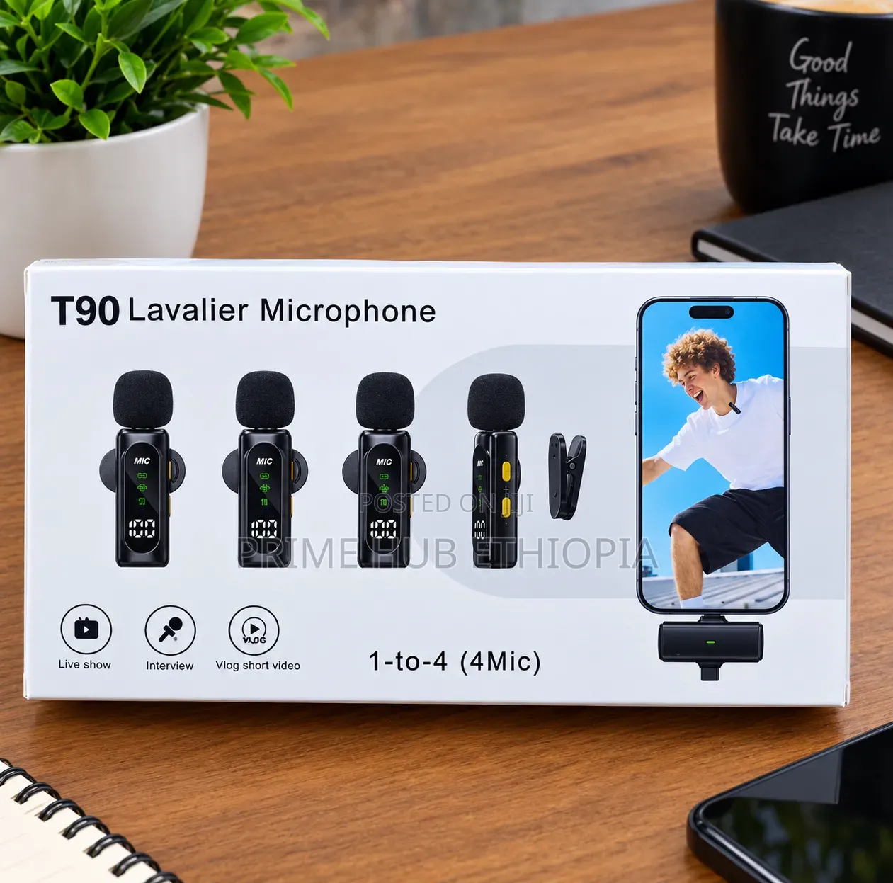 T90 Lavalier Microphone Wireless 4-in-1 Built-in AI