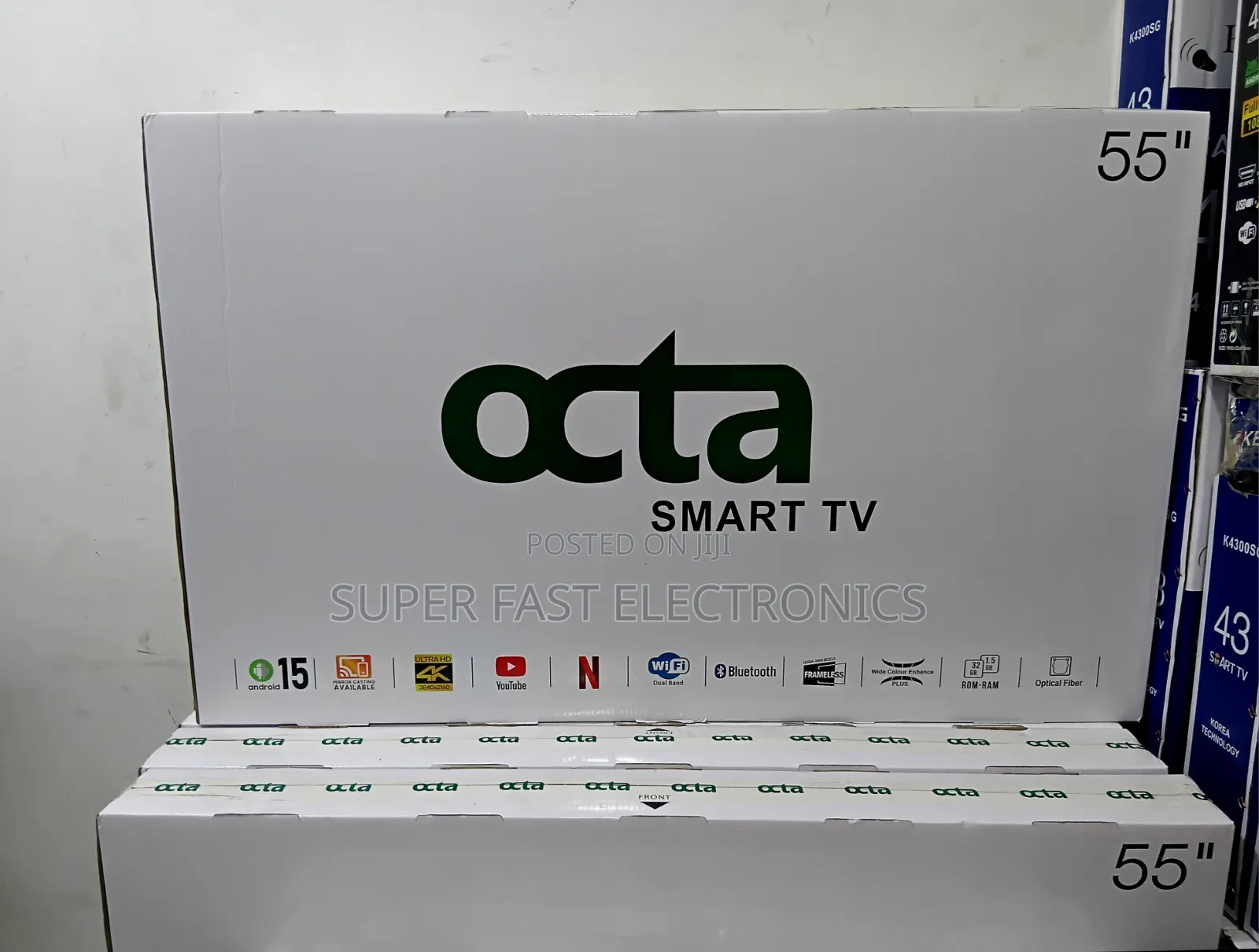 OCTA 55 Inch TV 4K UHD Smart Frameless – Android 15, Wi-Fi & Bluetooth