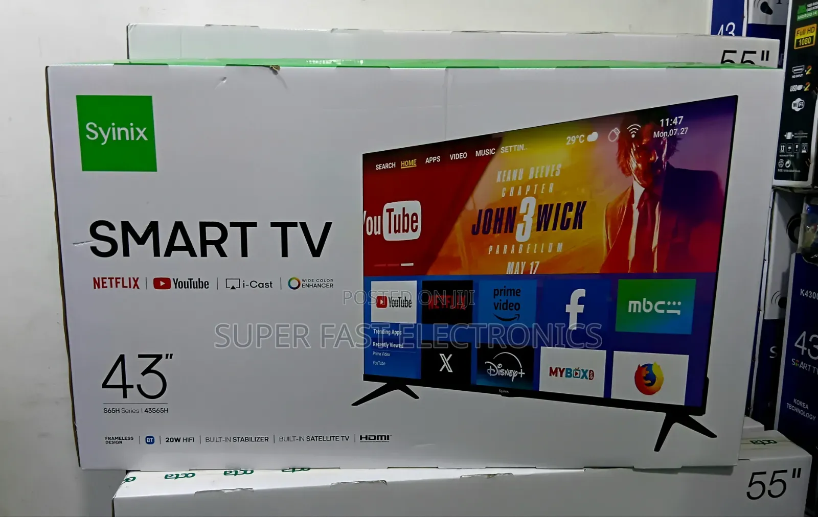 Syinix 43 TV Inch Smart – Frameless Design, Built-in Satellite TV