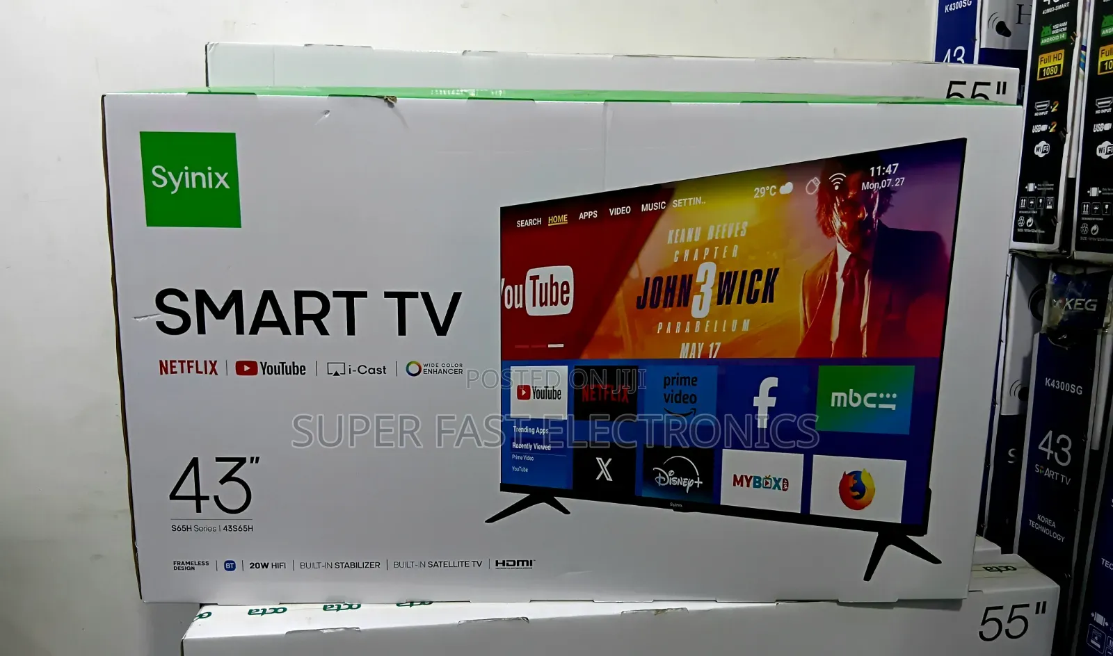 Syinix 43 TV Inch Smart – Frameless Design, Built-in Satellite TV