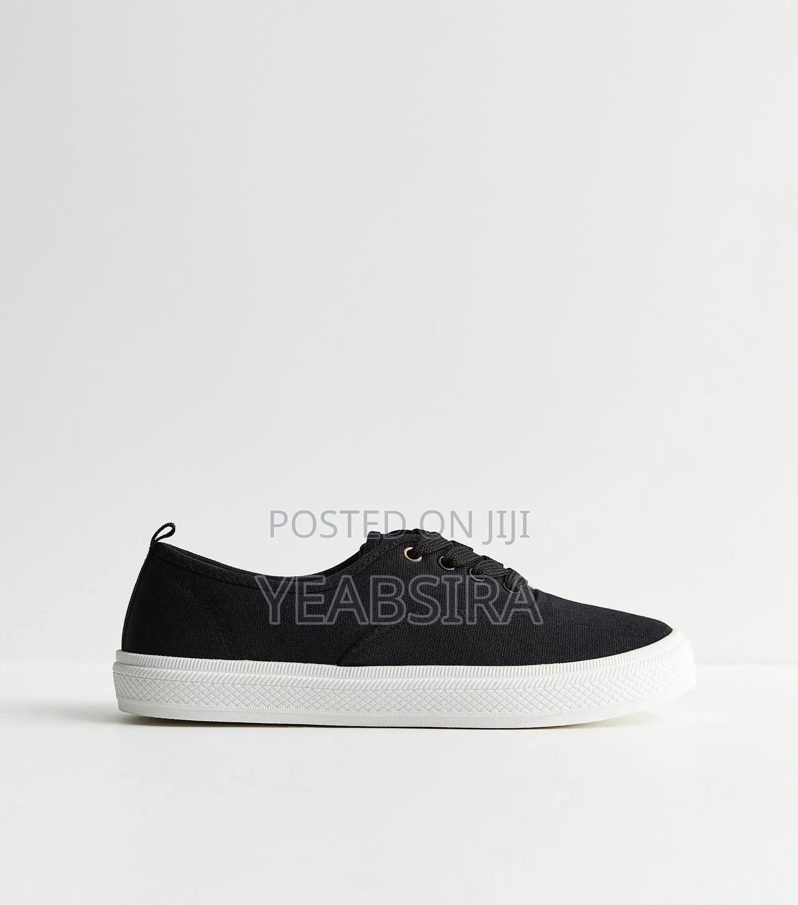 Black Cotton Canvas, Flat Lace Up Trainers