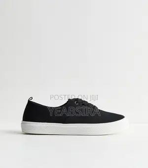 Black Cotton Canvas, Flat Lace Up Trainers