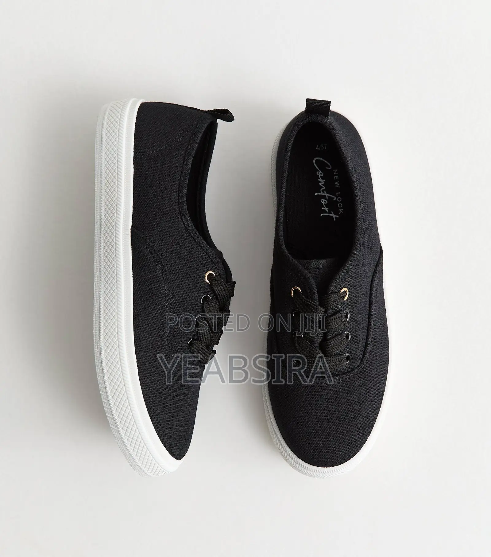 Black Cotton Canvas, Flat Lace Up Trainers