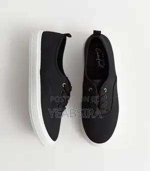 Black Cotton Canvas, Flat Lace Up Trainers