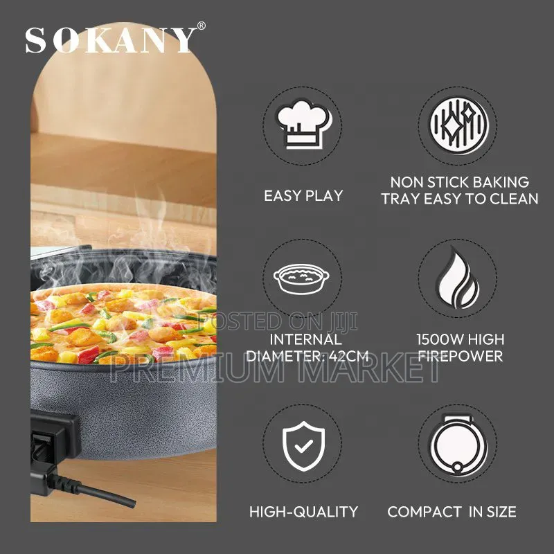 Pizza Pan Sokany Electric 42cm ሶካኒ ኤሌክትሪክ ፒዛ ፓን ሁለገብ ማብሰያ