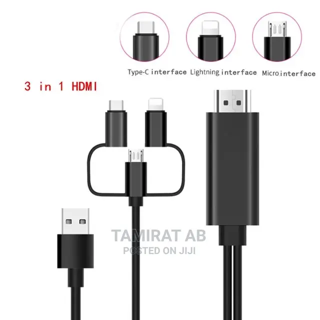 3 in 1 HDTV Cable Adaptor for Lightning, Type C, Micro Usb