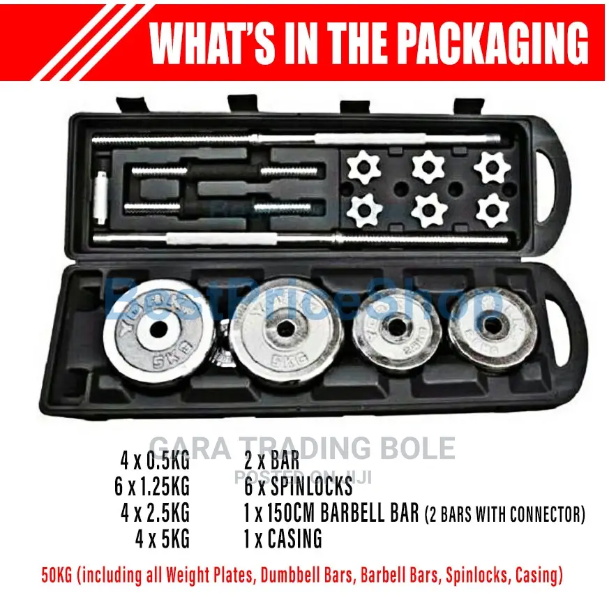 Dumbbell and Barbell 50kg Silver and Black Available