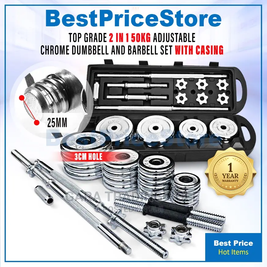 Dumbbell and Barbell 50kg Silver and Black Available