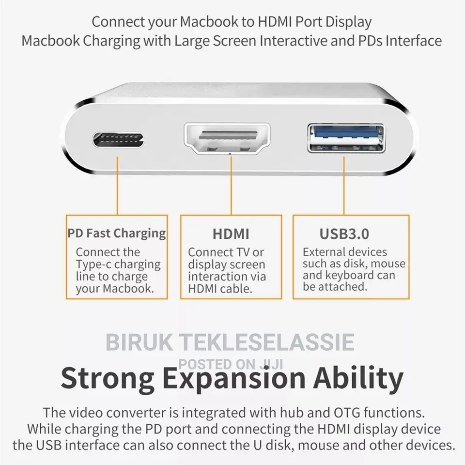 Type C Hub Adapter 3 in 1 to Hdmi+Usb 3.0 + Pd