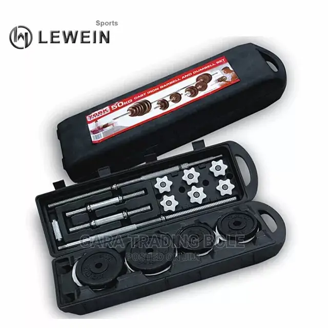 Dumbbell and Barbell 50kg Silver Black Delivery Available