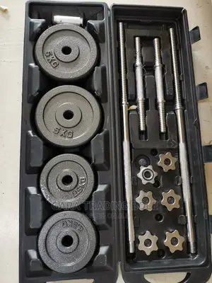 Dumbbell and Barbell 50kg Silver Black Delivery Available