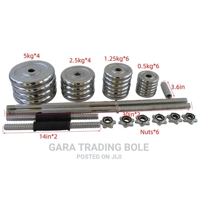 Dumbbell and Barbell 50kg Silver Black Delivery Available