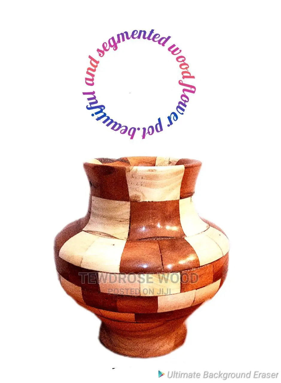 Very Beautiful And Segmented Wood Flower Pot.