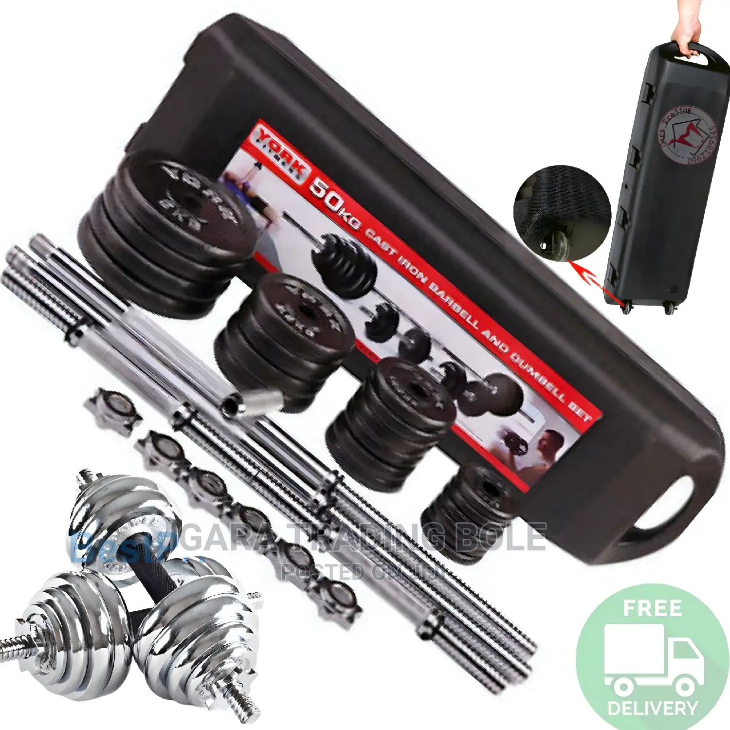 Dumbbell and Barbell 50kg Silver and Black Free Delivery