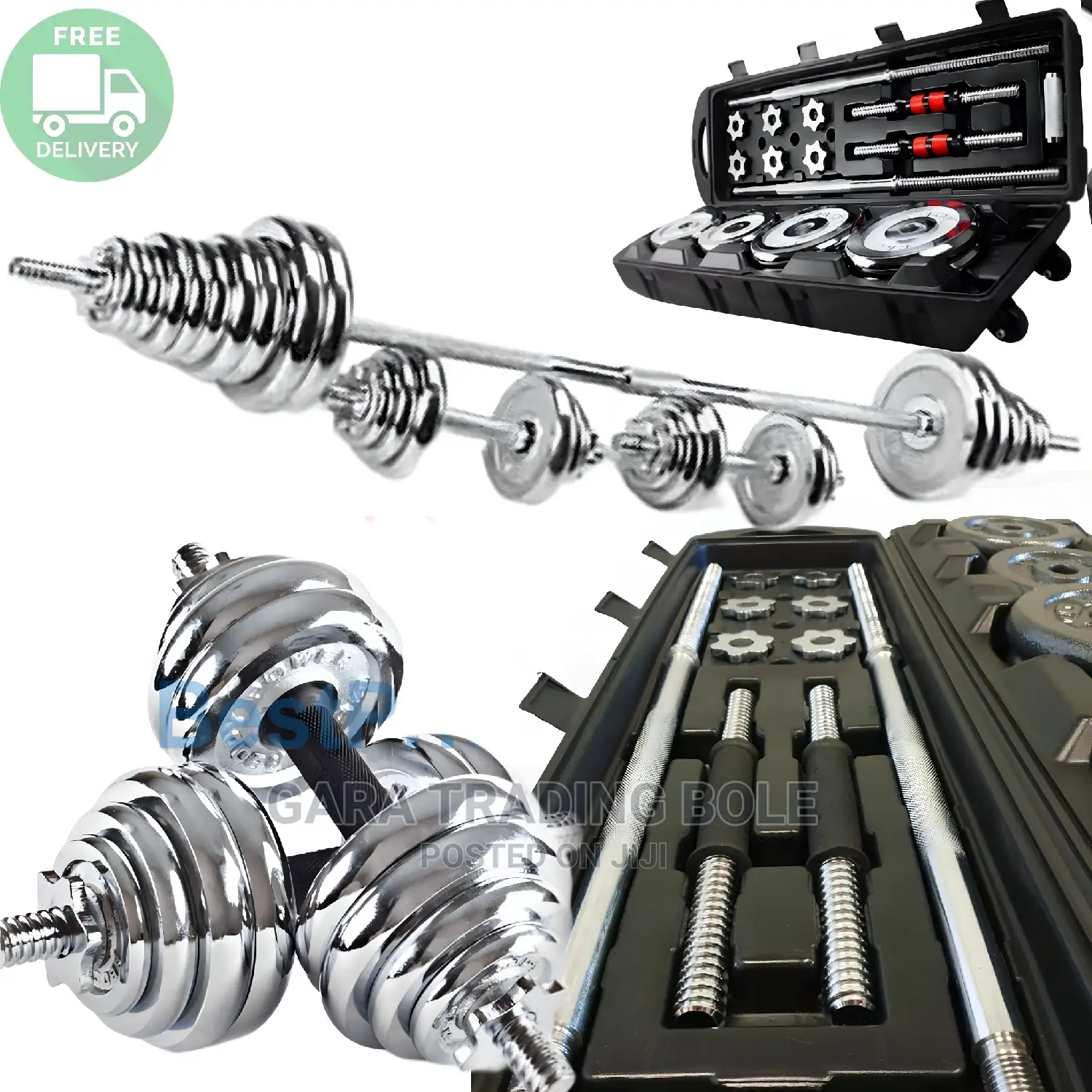 Dumbbell and Barbell 50kg Silver and Black Free Delivery