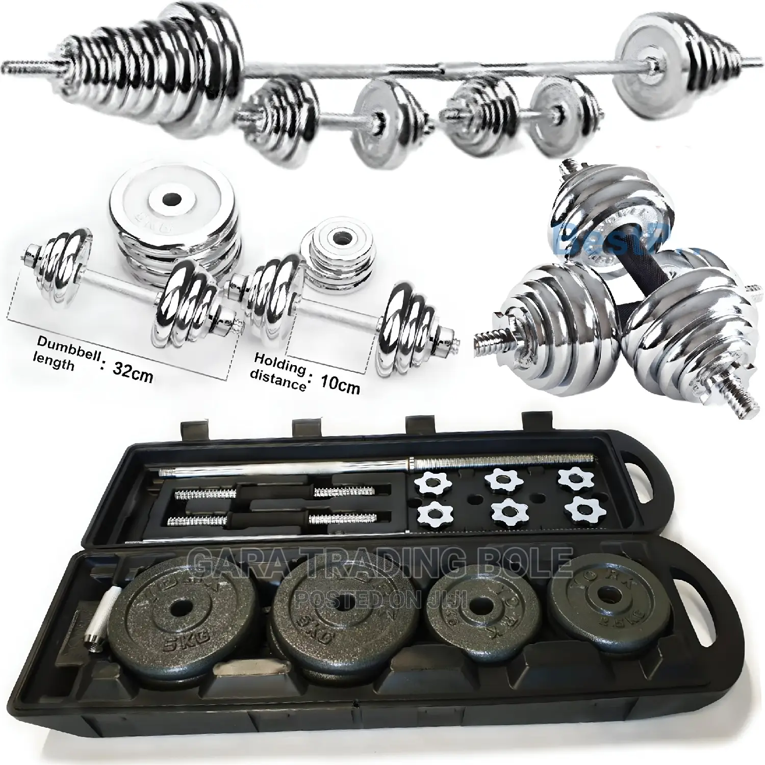 Dumbbell and Barbell 50kg Silver and Black Free Delivery