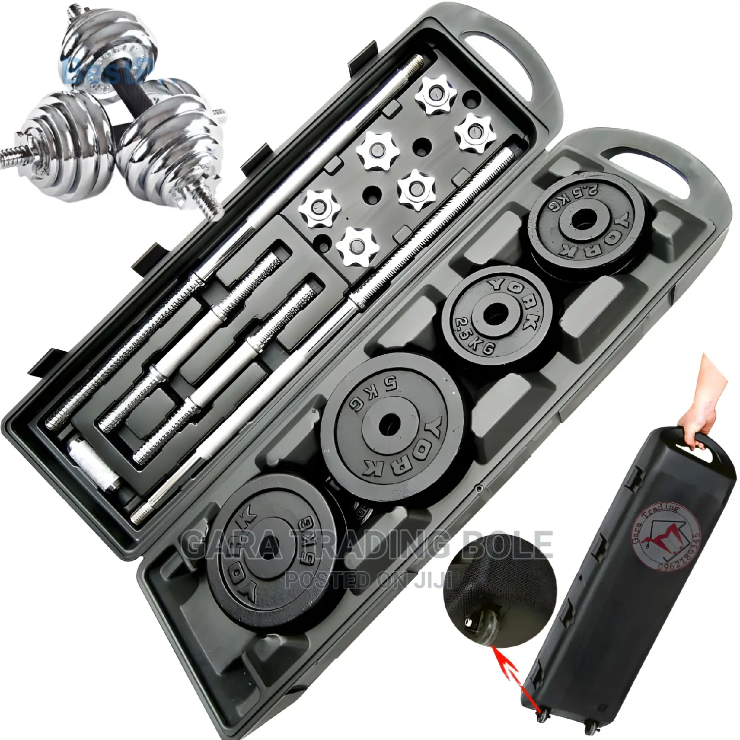 Dumbbell and Barbell 50kg Silver and Black Free Delivery