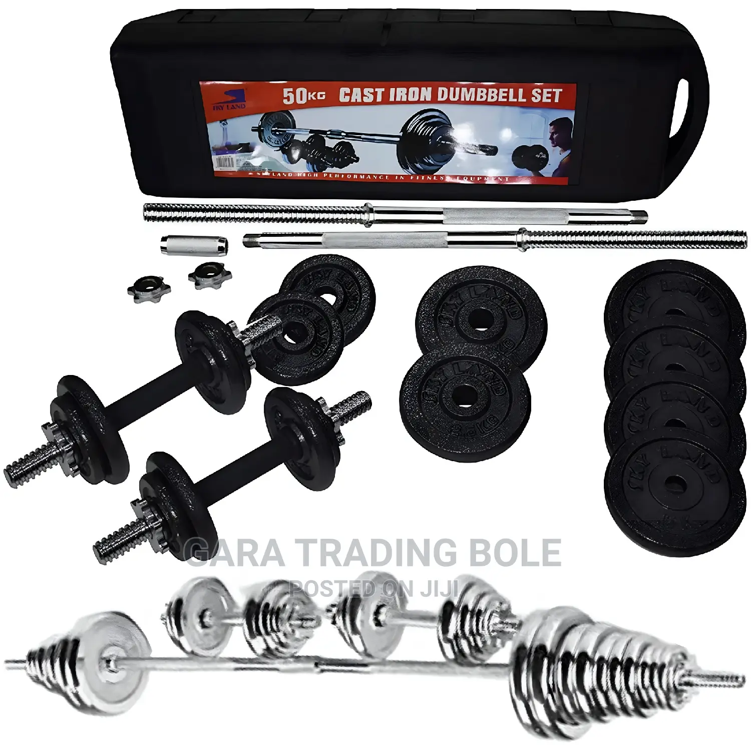 Dumbbell and Barbell 50kg Silver and Black Free Delivery