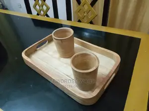 Photo - Very Beautiful Wood Plate With Its Mug.