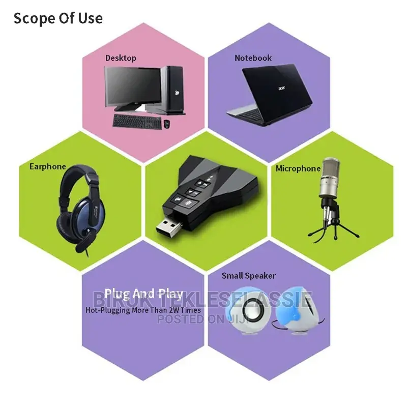 Usb to 3.5mm External Sound Card Adapter 
Virtual 7.1