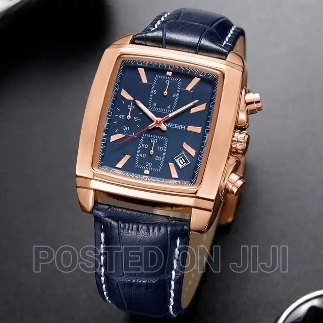 MEGIR Rectangle Dial Chronograph Quartz Watch for Men Luxury