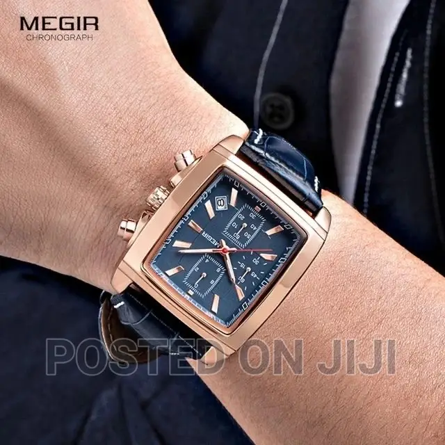 MEGIR Rectangle Dial Chronograph Quartz Watch for Men Luxury