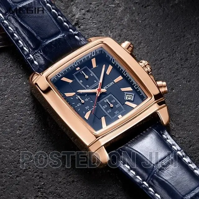 MEGIR Rectangle Dial Chronograph Quartz Watch for Men Luxury