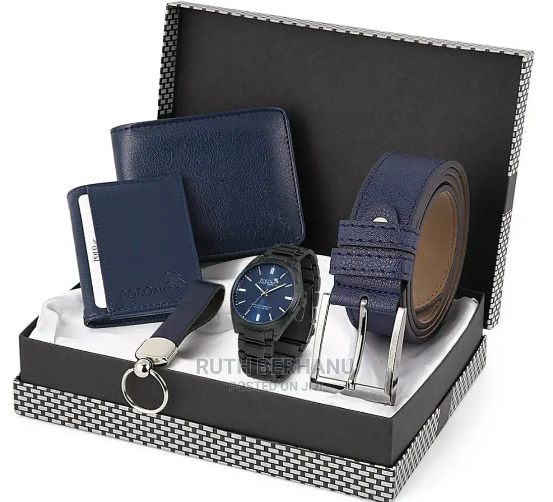 Polo Air Men's Wristwatch Belt Wallet Card Holder Set