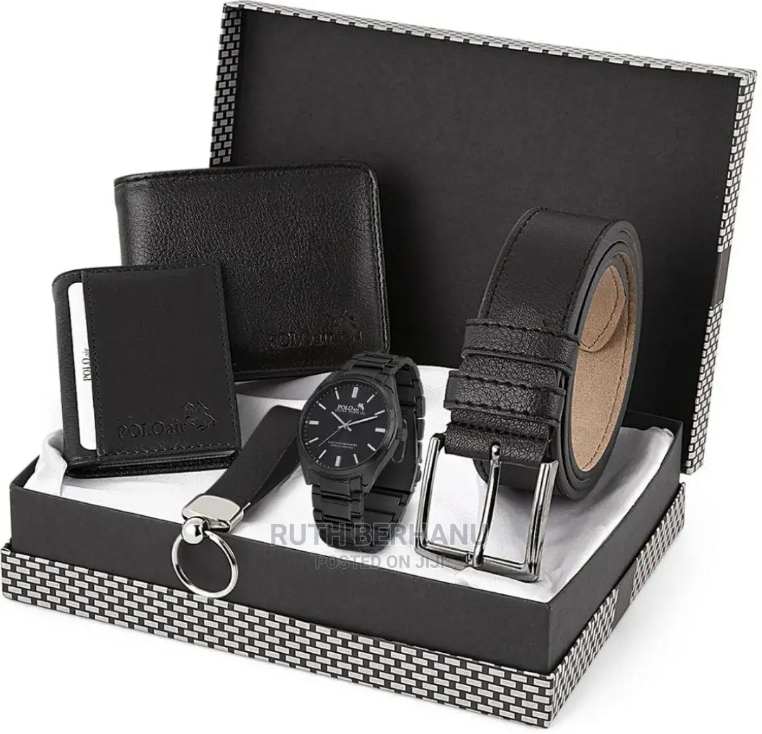 Polo Air Men's Wristwatch Belt Wallet Card Holder Set