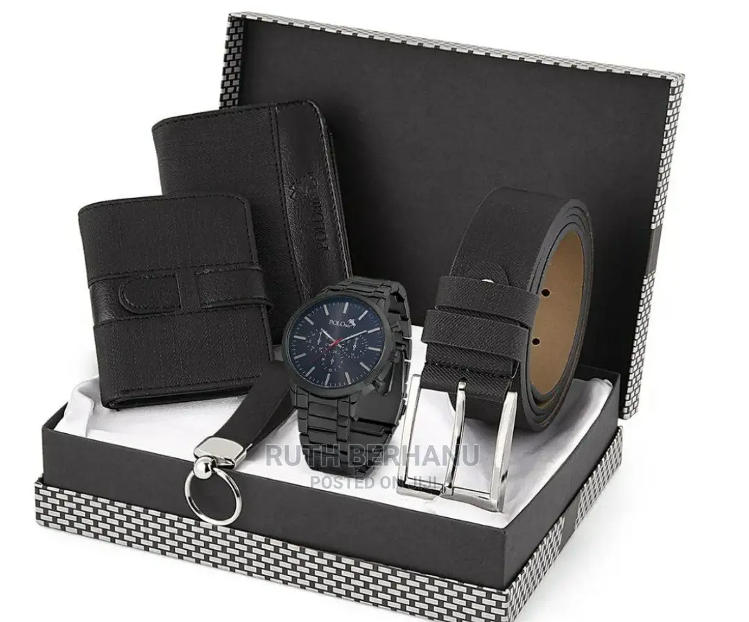Polo Air Men's Wristwatch Belt Wallet Card Holder Set