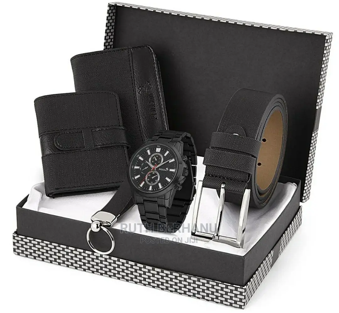 Polo Air Men's Wristwatch Belt Wallet Card Holder Set