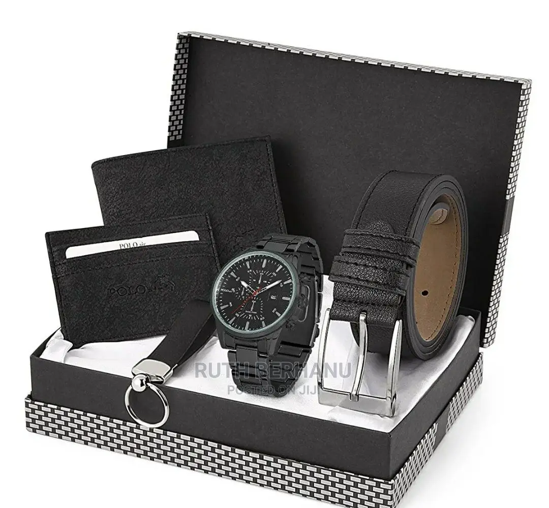 Polo Air Men's Wristwatch Belt Wallet Card Holder Set