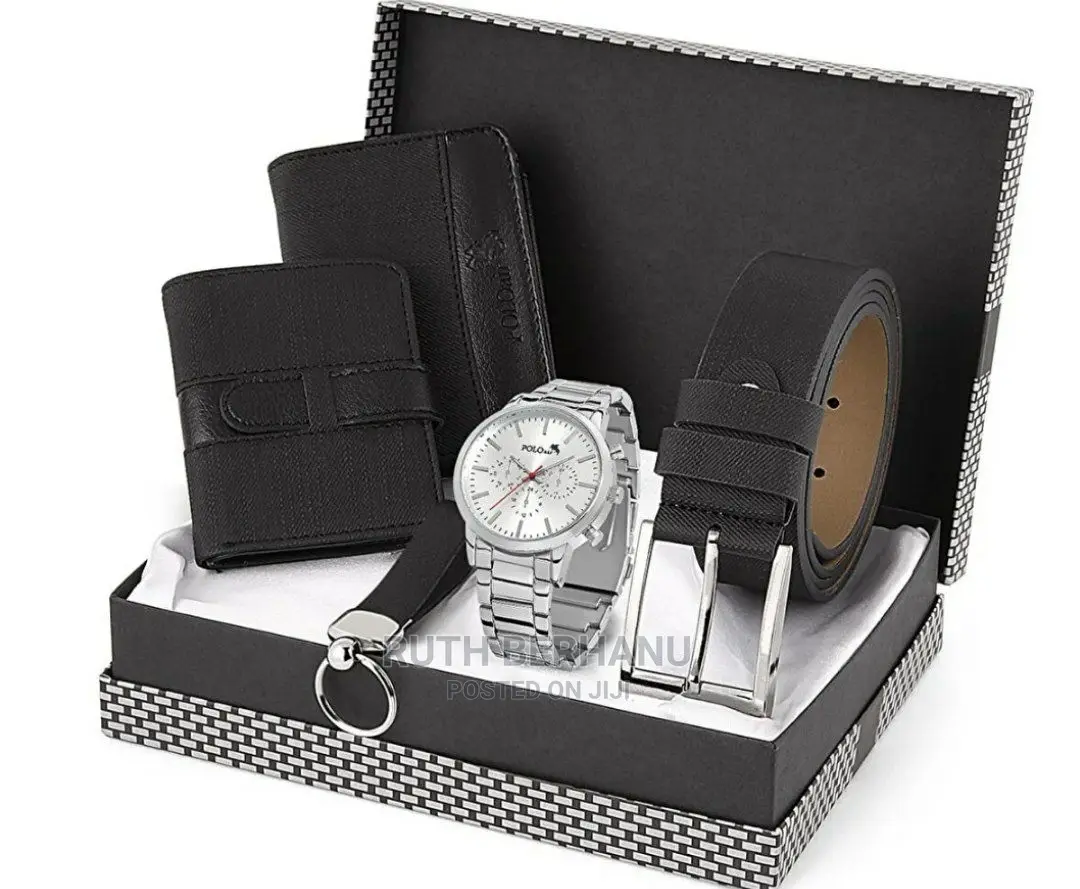 Polo Air Men's Wristwatch Belt Wallet Card Holder Set