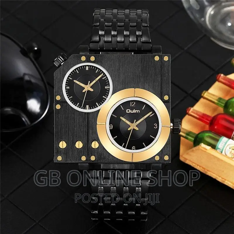 Top Brand Oulm Watch Square Case Dual Time Zone Watch