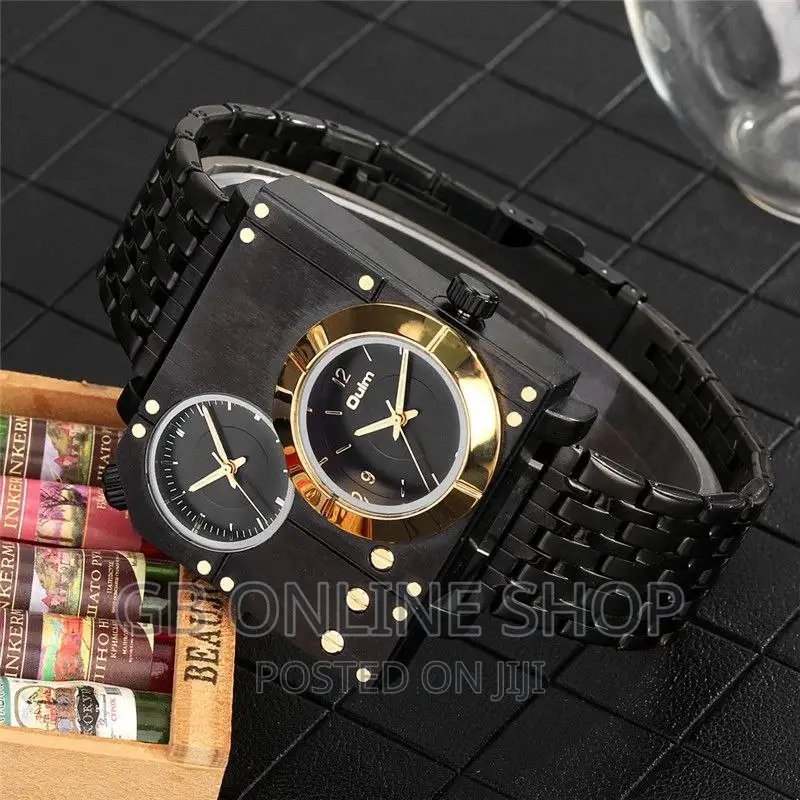 Top Brand Oulm Watch Square Case Dual Time Zone Watch