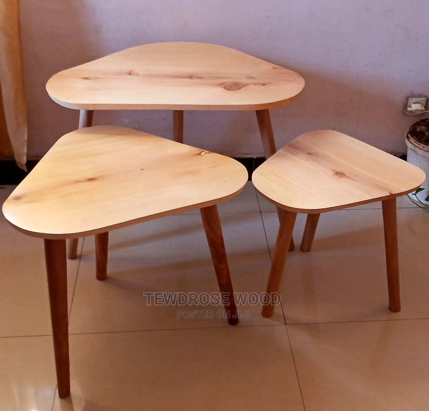 Very Beautiful 3 Cornered Wood Coffee Tables.