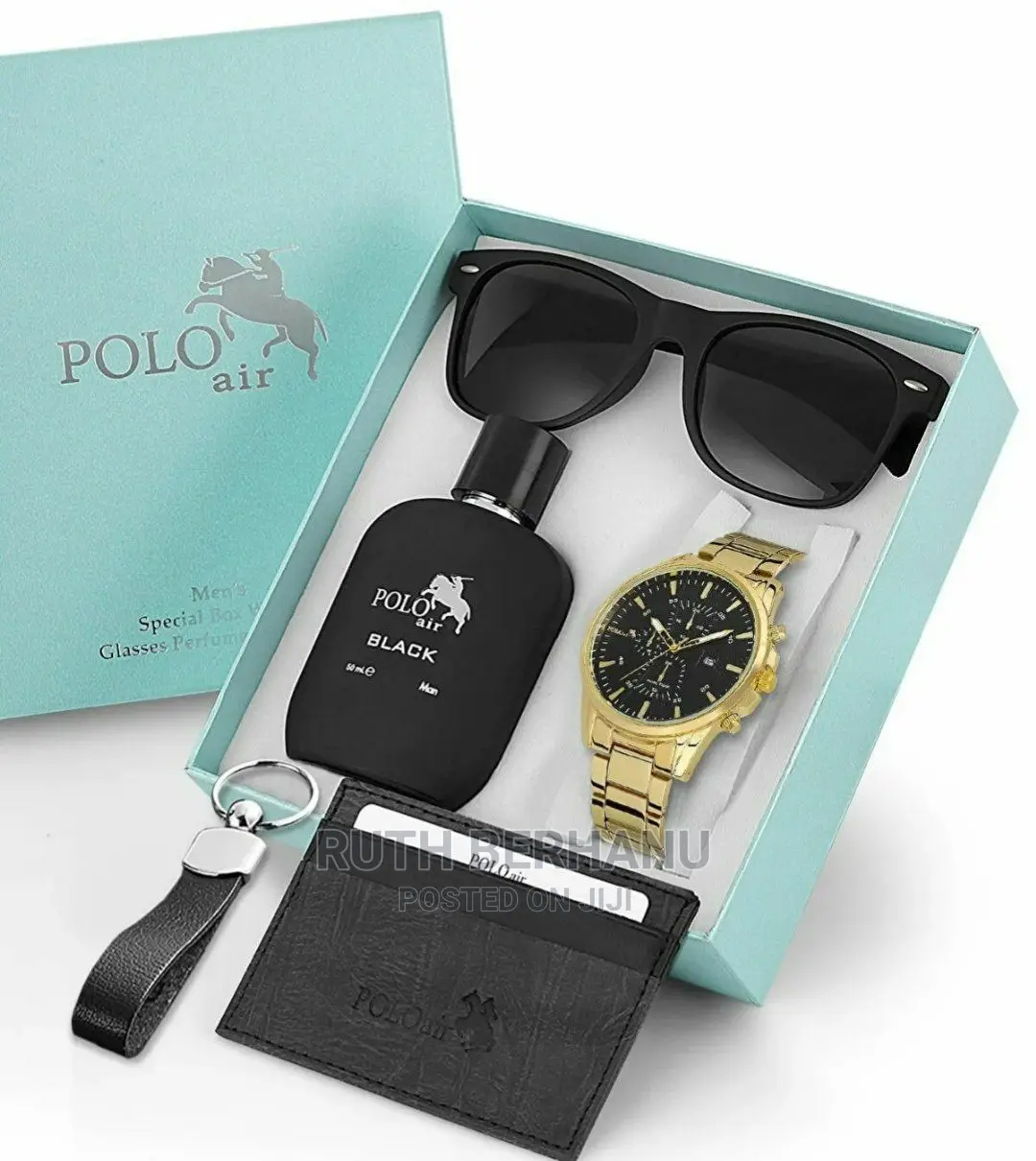 Polo Air Men's Wristwatch Perfume Glass Card Holder Keychain