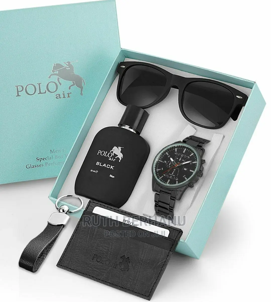 Polo Air Men's Wristwatch Perfume Glass Card Holder Keychain