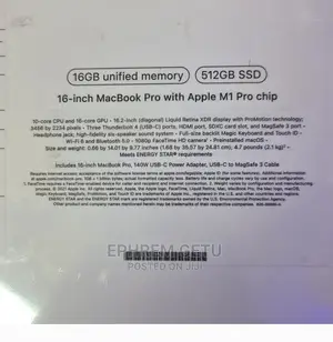 New Laptop Apple MacBook Pro 2021 M1 16GB Apple M1 Pro SSD 512GB